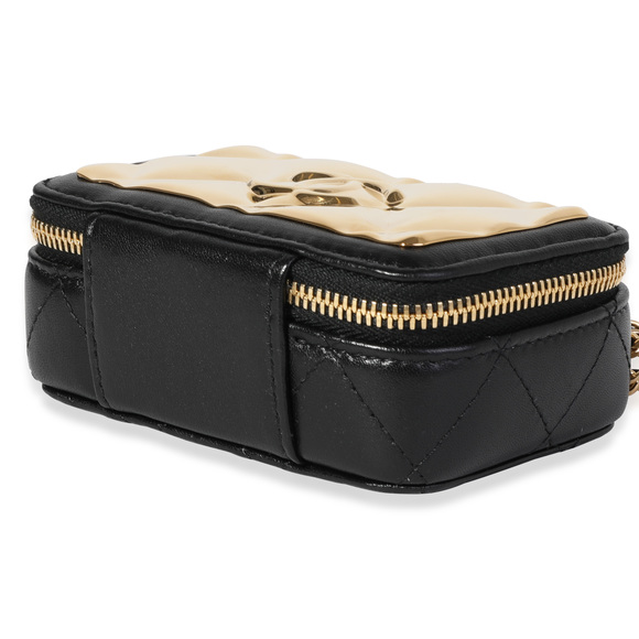 Chanel Gold Quilted Metal & Black Lambskin Mini Vanity Bag - Picture 6 of 7